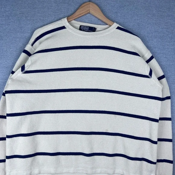 Vintage Polo Ralph Lauren Cream Navy Striped Longsleeve Size L
